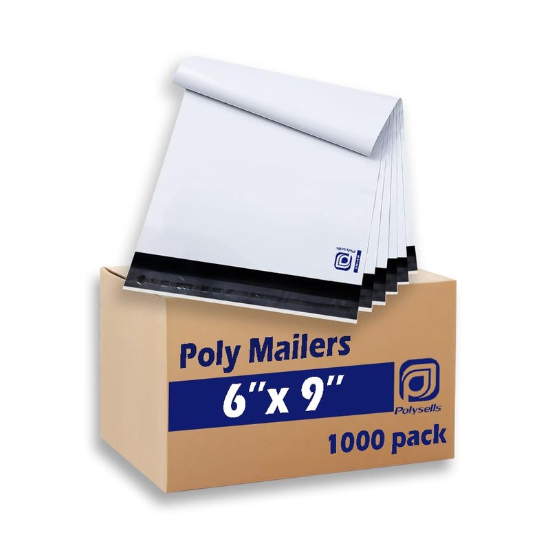 POLYSELLS 1000 6x9 Inch White Pack Poly Mailers Shipping Envelopes, Strong Adhesive Sealing, Waterproof, and Tear-resistant Postal Mailing Bags. Mailer Bags for clothing, books, and accessories - Image 1